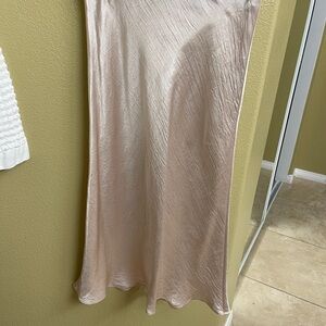 Babaton Pink Gold Ribbed Slip Midi Skirt
